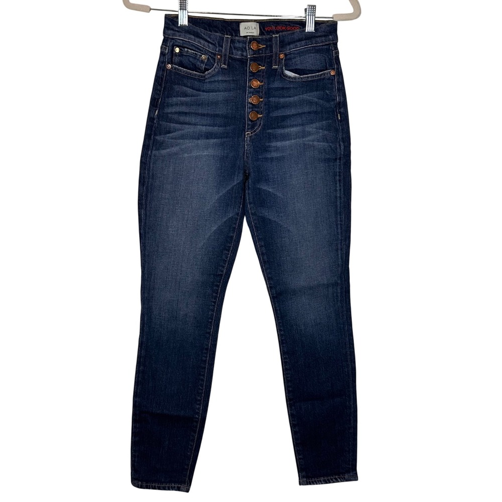 AO LA Los Angeles Womens High Rise Button Fly Skinny Jeans Dark Wash Size 26